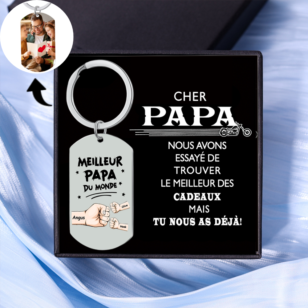 À mon Papa - Porte-Clés Personnalisé avec 2-5 Prénoms et Poings avec 1 Photo Cadeau pour “Meilleur Papa du Monde” | Jessemade
