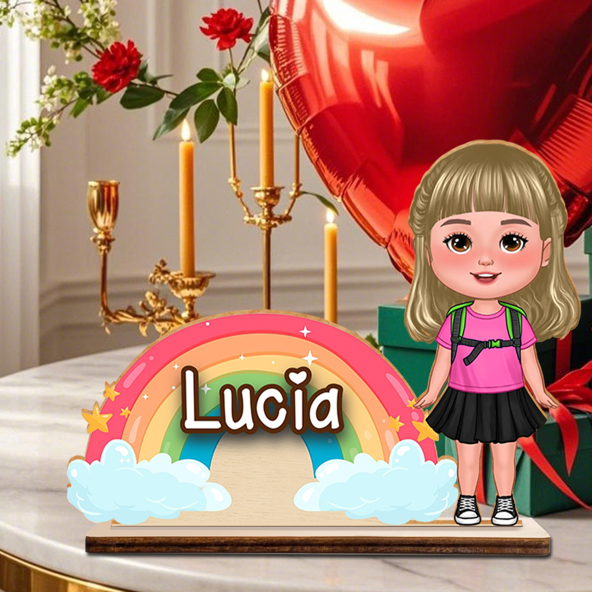 Décoration en Bois Personnalisée Arc-en-Ciel avec Prénom et Personnage Cadeau pour Enfant | Jessemade