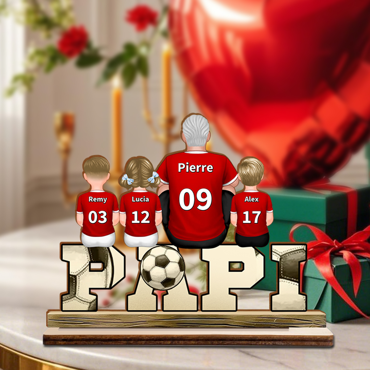 À mon Papi - Décoration en bois de Football Personnalisé avec 2-5 Prénoms et Enfants | Cadeaux Fête des Grands-Pères | Jessemade
