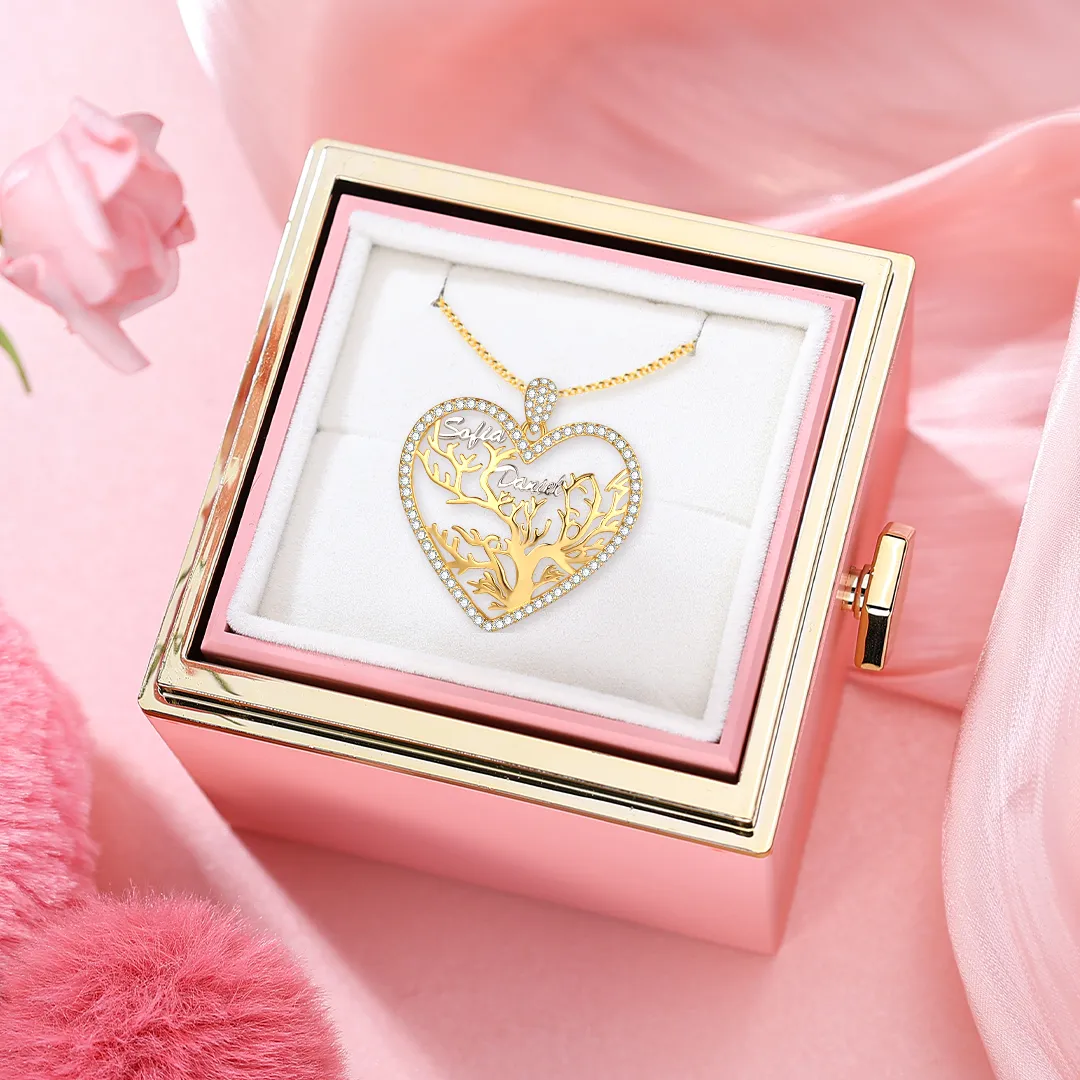 À Ma Maman - Collier personnalisé 1-6 prénoms Pendentif Arbre de vie Arbre généalogique Avec Coffret Rose｜Jessemade