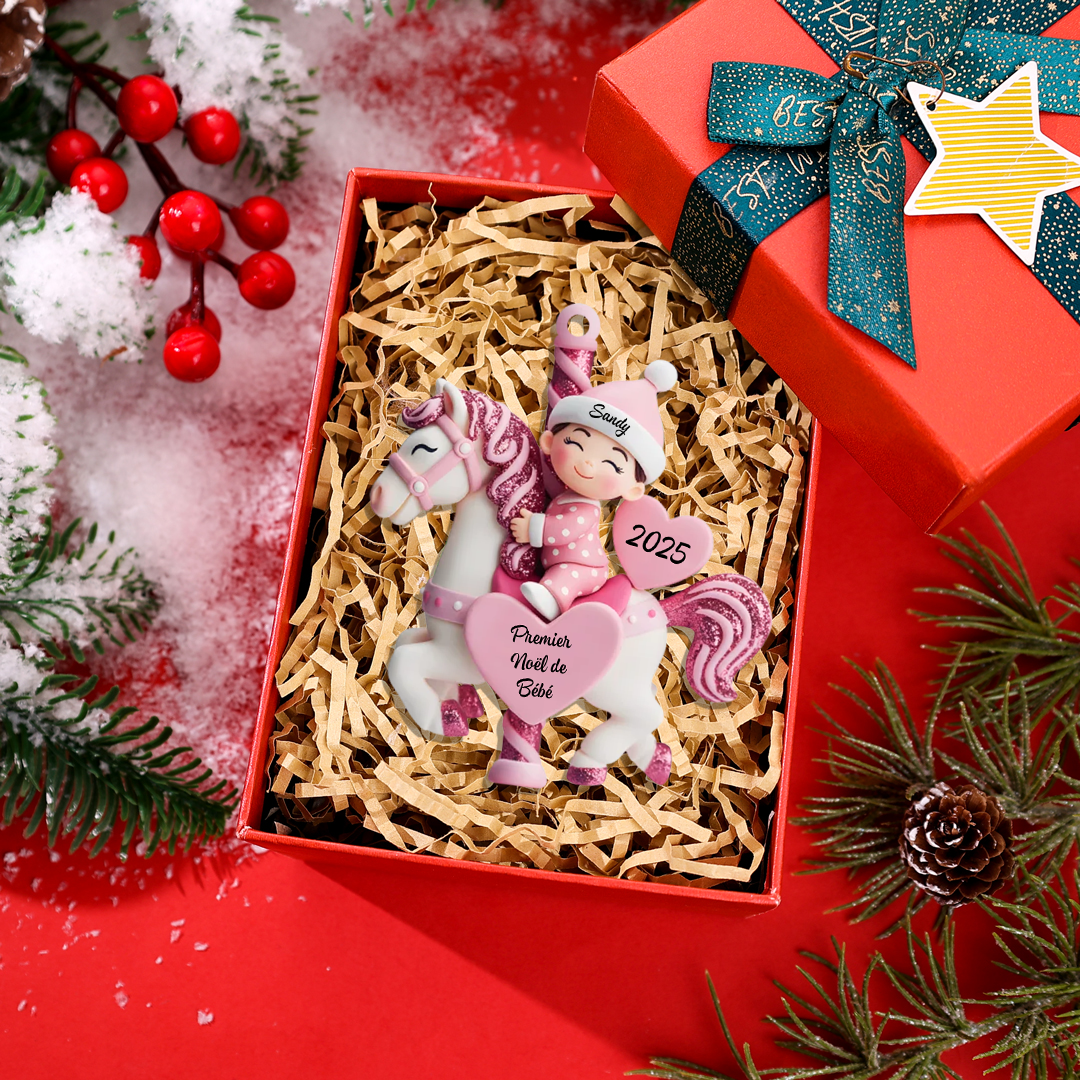 Décoration Sapin Noël Carrousel Pailleté Bébé Personnalisable
