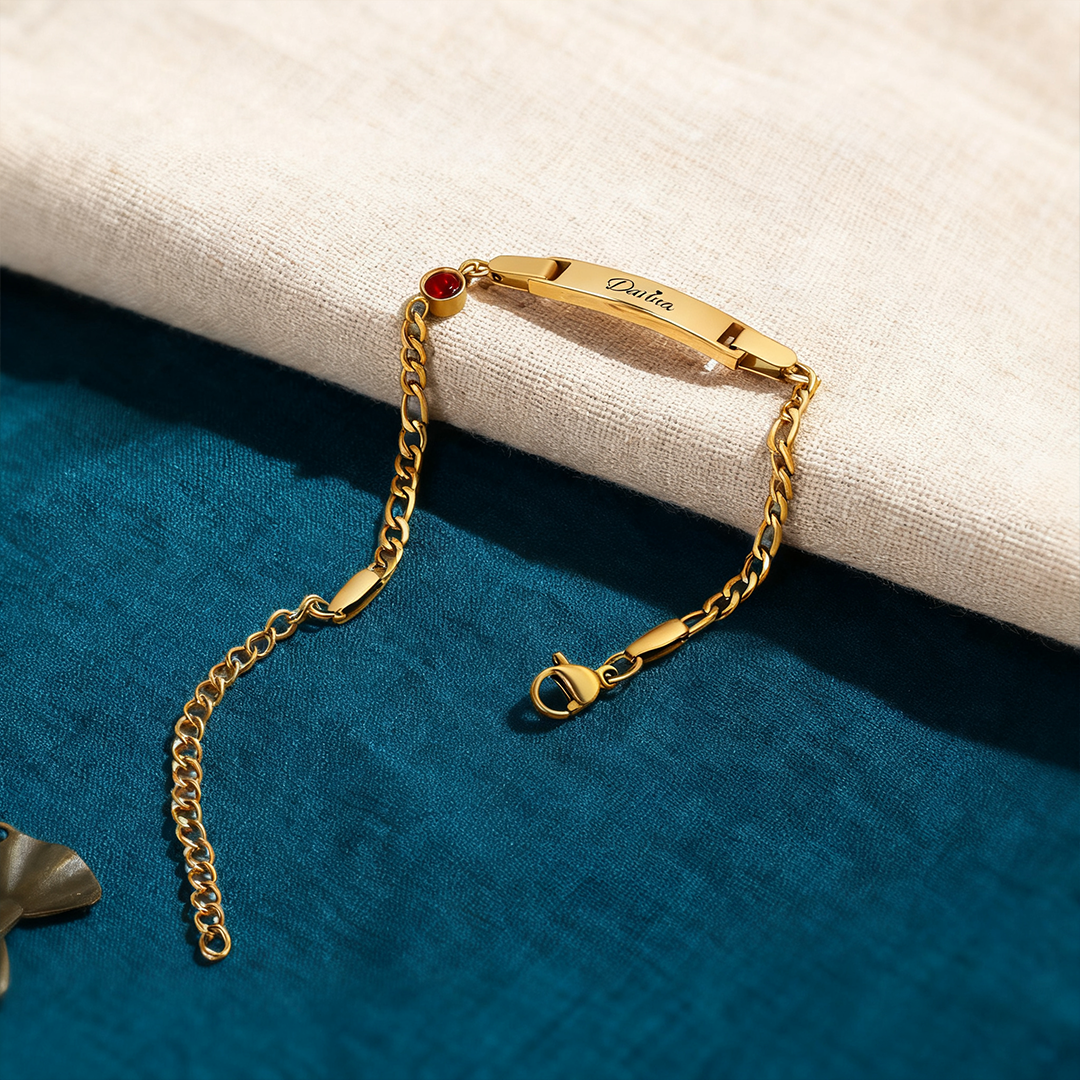 Bracelet/cheville Gourmette bébé enfant 1 Prénom Personnalisés Bracelet Pierre De Naissance｜Jessemade