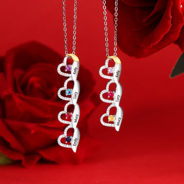 Collier cœur et aile 2 Prénoms Personnalisés avec Pierres de Naissance Collier Personnalisé Femme | Jessemade