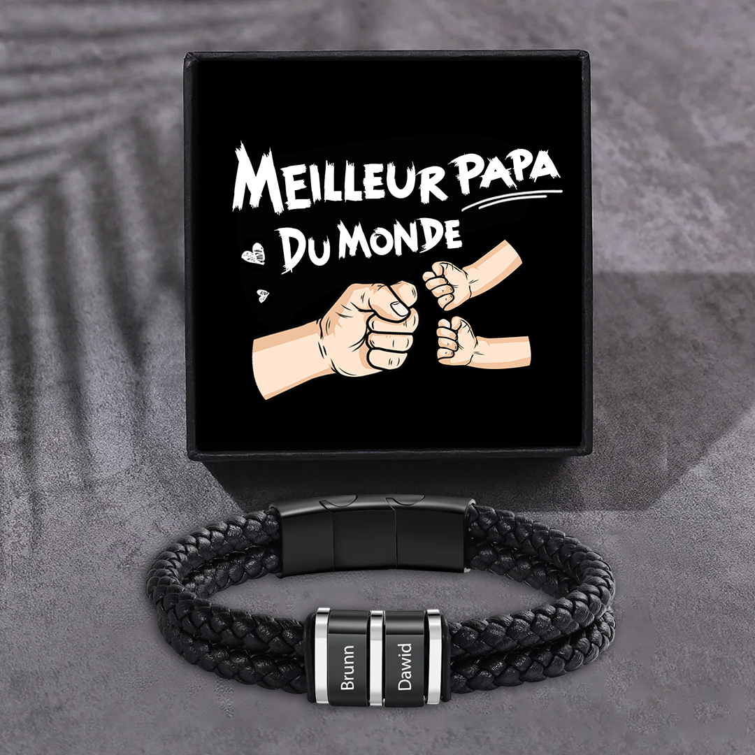 Bracelet Personnalisé en Cuir et Acier Inoxydable Personnalisé avec 1-5 Prénoms Bracelet Homme | Jessemade