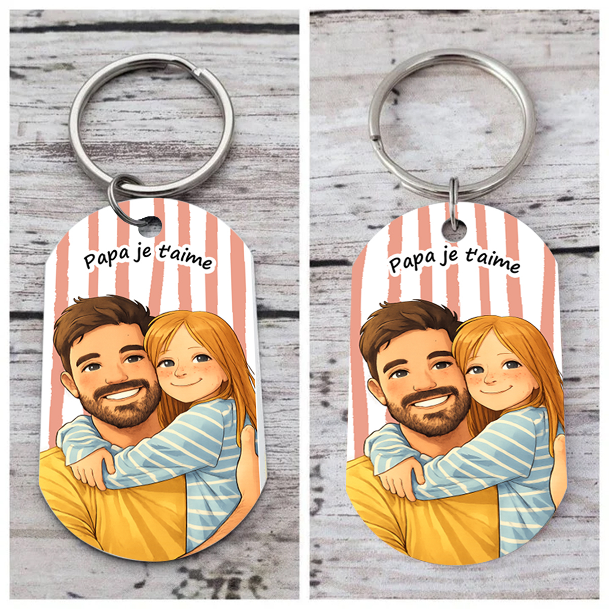 Porte-clés photo style dessin animé personnalisé en acier inoxydable avec photo et message personnalisés, cadeau de fête des Pères pour papa, grand-père, mari ou petit ami | Jessemade