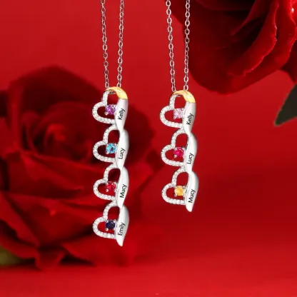 Collier cœur et aile 2 Prénoms Personnalisés avec Pierres de Naissance Collier Personnalisé Femme | Jessemade