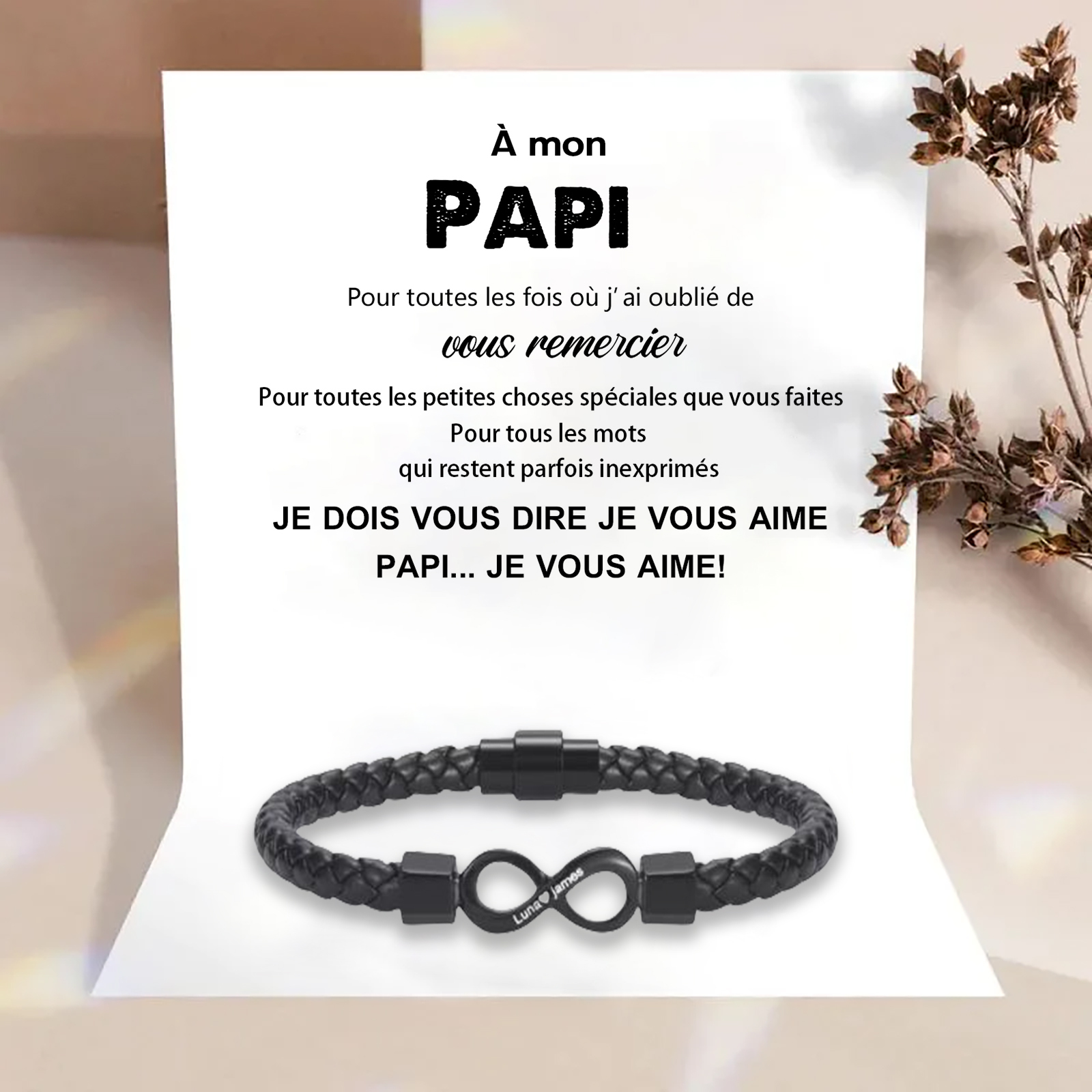 À Mon Papi Bracelet Personnalisé Infini 2 Prénoms Personnalisés Bracelet Personnalisé Homme｜Jessemade