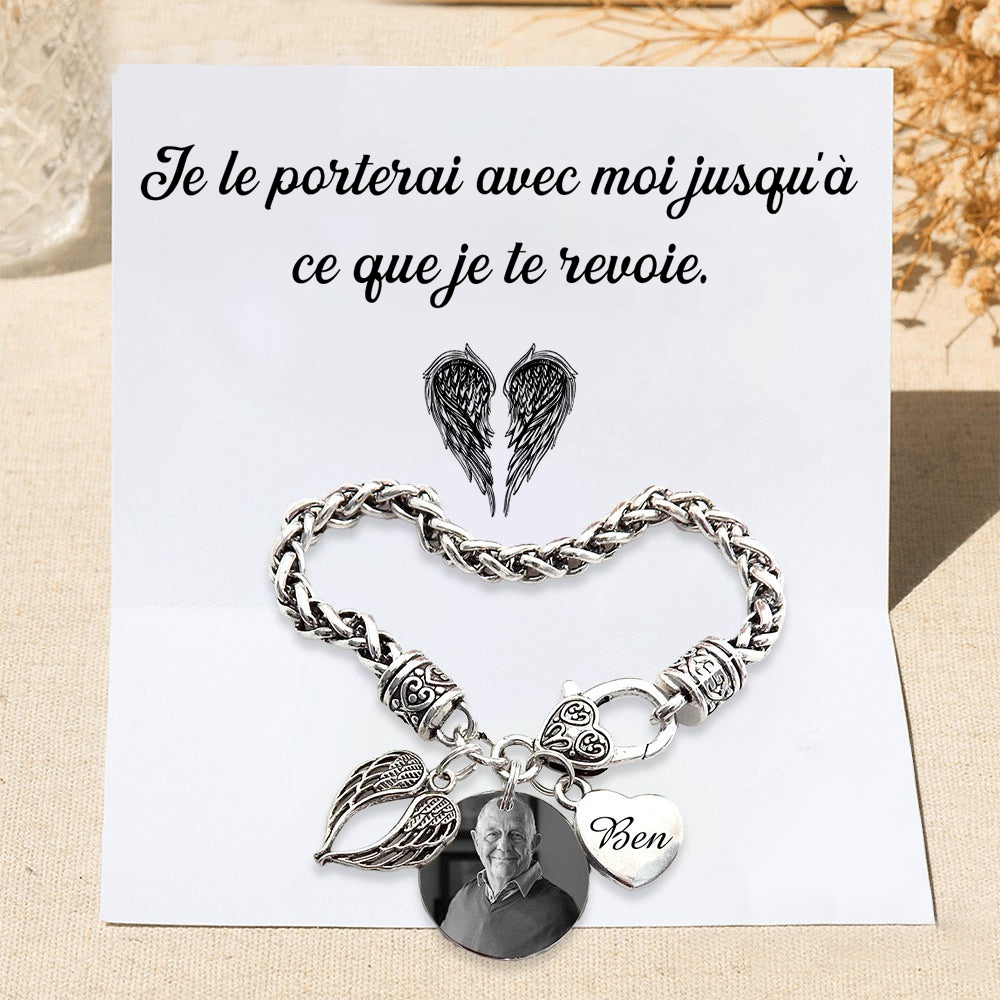 Bracelet Coeur et Ailes 1 Prénom Personnalisé avec photo Bracelet Personnalisé | Jessemade