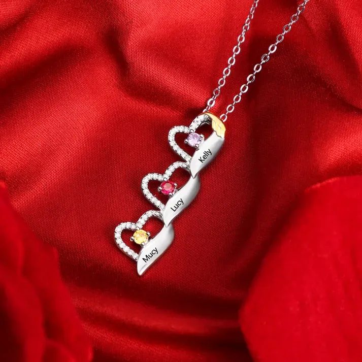 Collier cœur et aile 2 Prénoms Personnalisés avec Pierres de Naissance Collier Personnalisé Femme | Jessemade