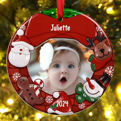 Ornements de Noël Bébé en Acrylique Photo et Prénom Personnalisés avec Année