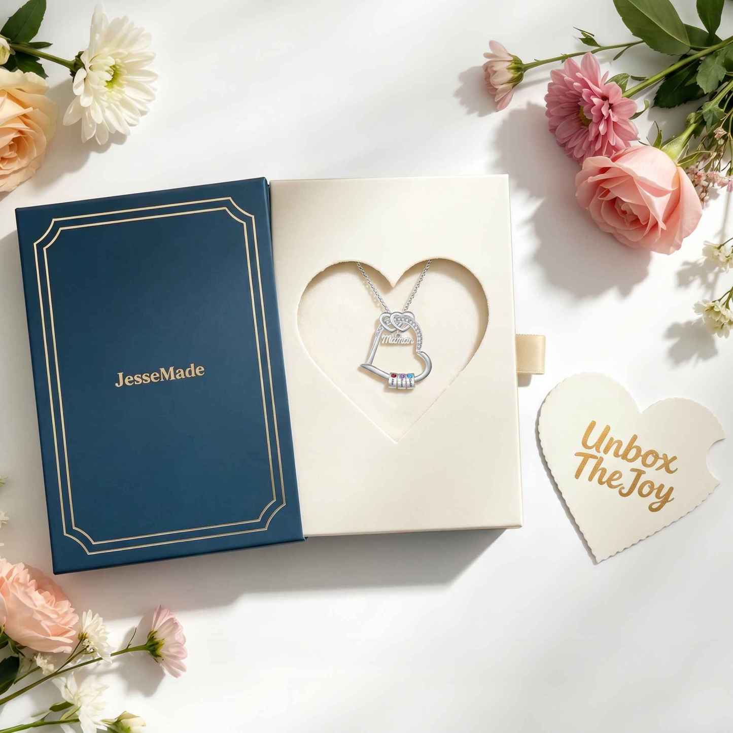 Collier Maman Personnalisé avec 1 à 5 Prénoms et Pierres de naissance, Cadeau fête des Mères