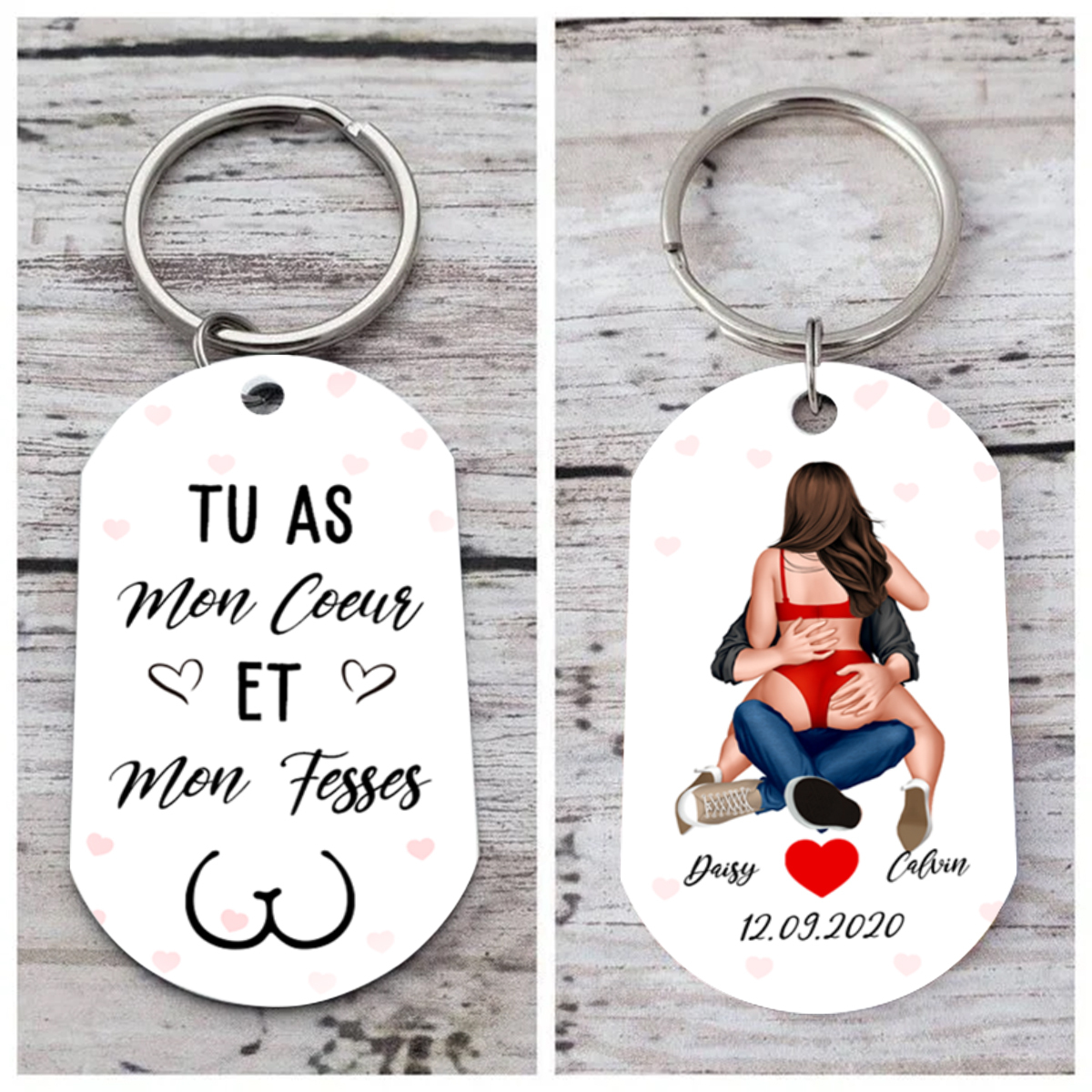 Porte-Clés 2 Prénoms Personnalisés avec Date Cadeau pour Couple Saint-