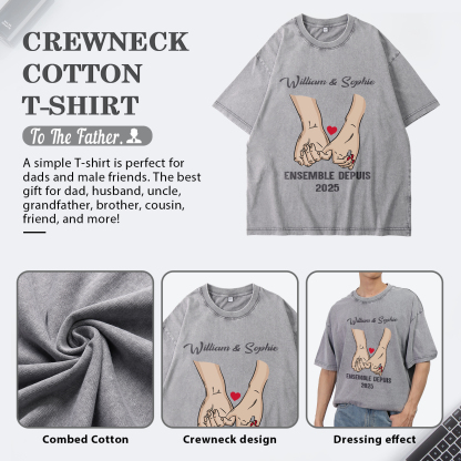 T-Shirt Personnalisé avec Année et 2 Prénoms T-Shirt en gris pour Couple | Jessemade