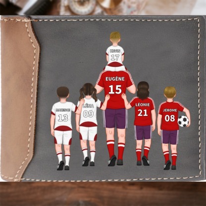 Portefeuille Personnalisé 1-8 Enfants et Prénoms Porte-Monnaie Carte en Cuir PU pour Homme | Jessemade