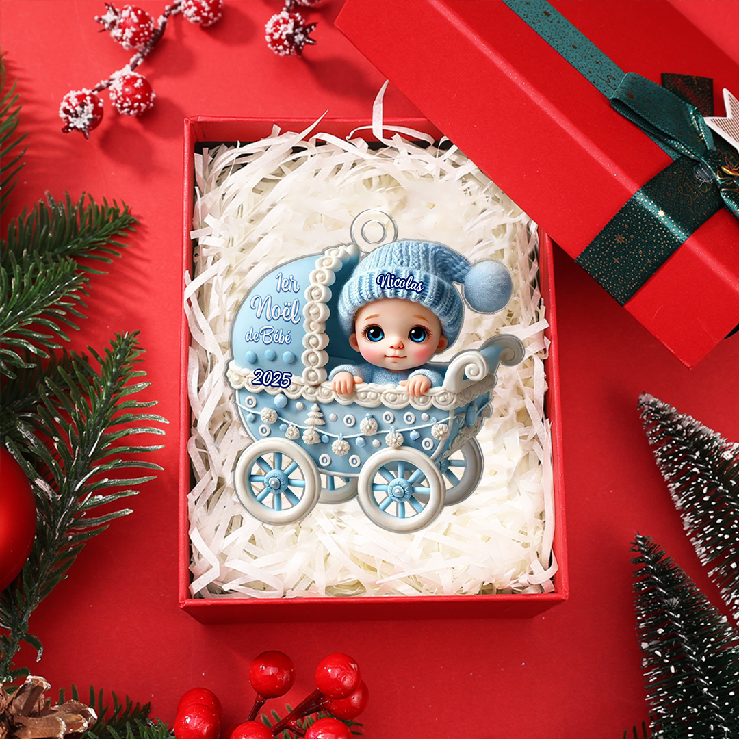 Décoration Sapin Noël Personnalisée en forme de Poussette pour le 1er Noël de bébé