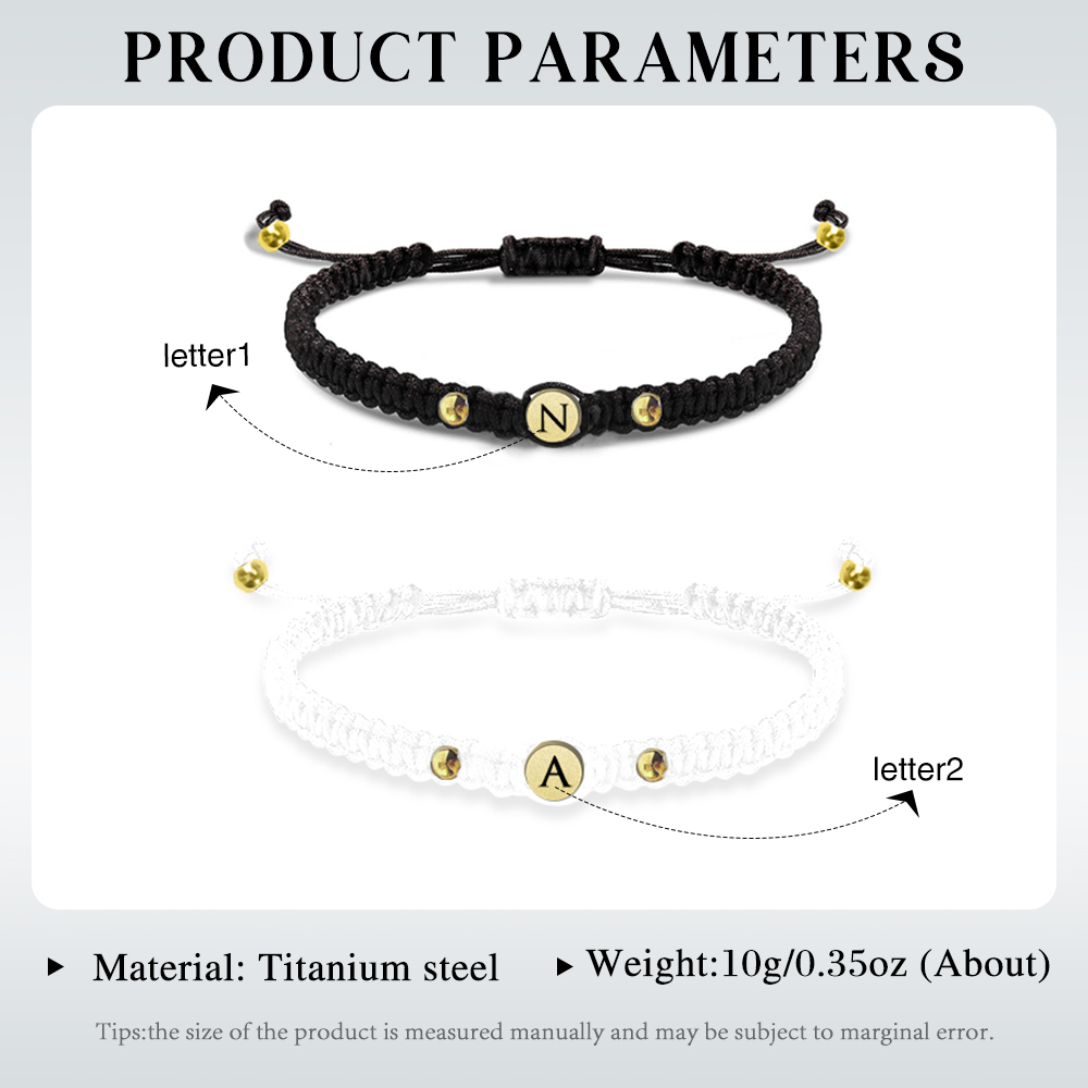 Bracelet Initiale 2 Lettres Personnalisés Noir et Blanc pour Couple｜Jessemade