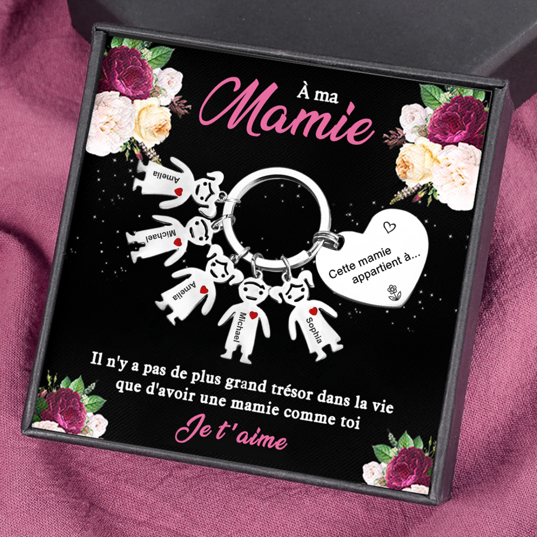 À Ma Mamie - Porte-Clés 5 Prénoms Personnalisé Avec Breloques 5 Enfants