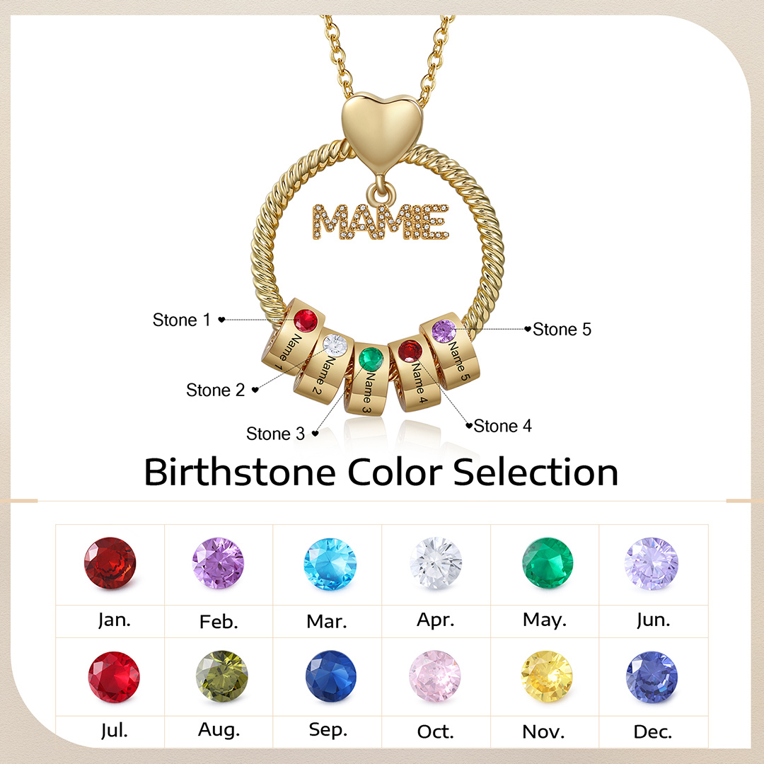 À ma Mamie - Collier Personnalisé Pendentif 5 Prénoms avec Pierre de naissance|Jessemade