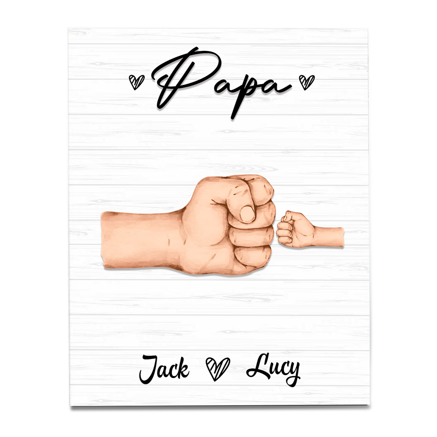 À Mon Papa/Papi-Cadre en Bois Poings 2 Prénoms Personnalisés avec Texte