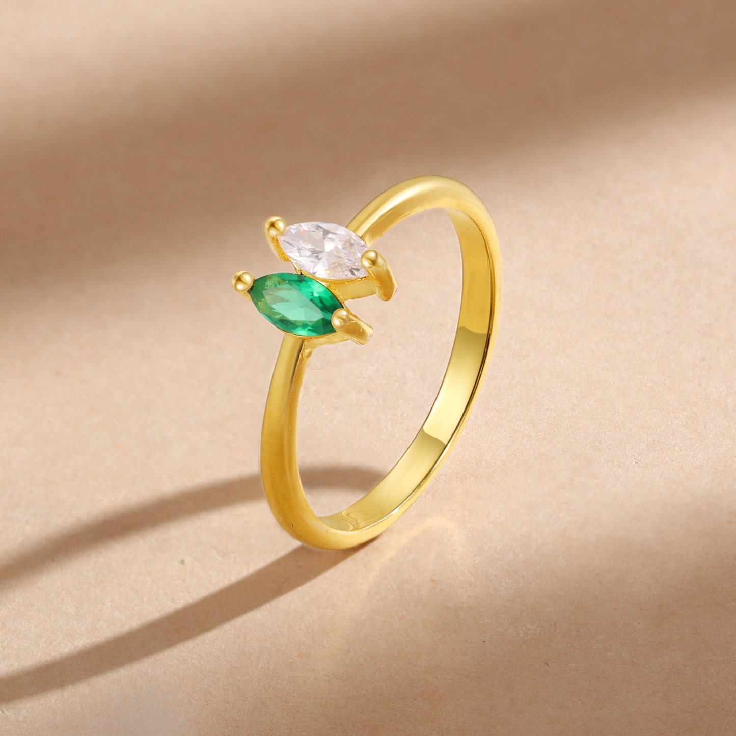 Bague Femmes 2 Pierres de Naissance Personnalisés