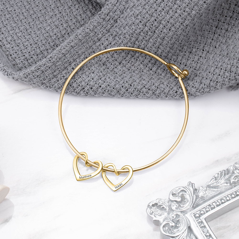 Bracelet Enfant 4 Prénoms Personnalisés avec 4 Cœur Breloques