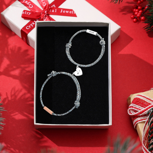 2PCS Bracelet roped 2 Prénoms Personnalisé Bracelet en Commun pour couple Bracelet Noeud Coulissant｜Jessemade