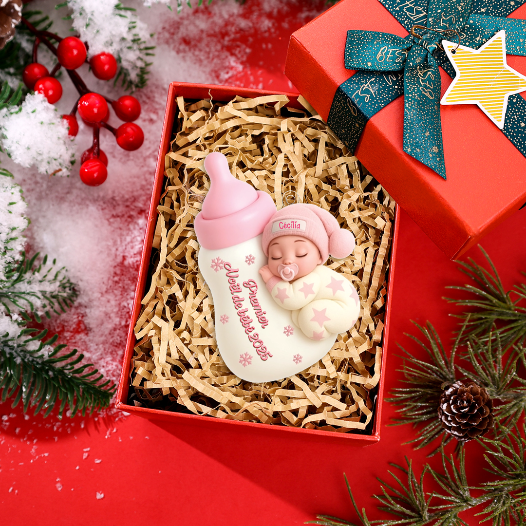 Décoration Sapin de Noël Bébé Endormi Biberon Cadeau de Premier Noël