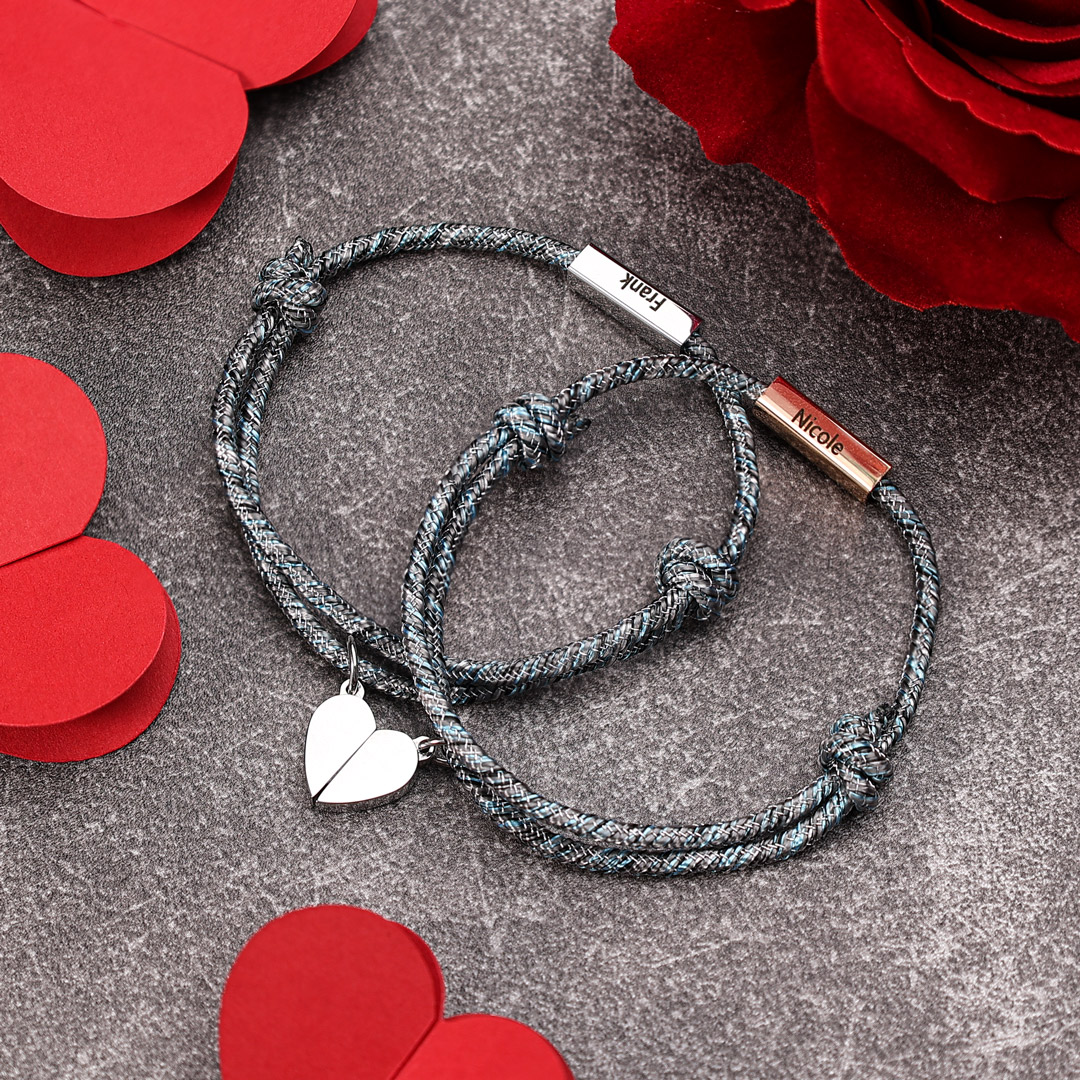 2PCS Bracelet roped 2 Prénoms Personnalisé Bracelet en Commun pour couple Bracelet Noeud Coulissant｜Jessemade