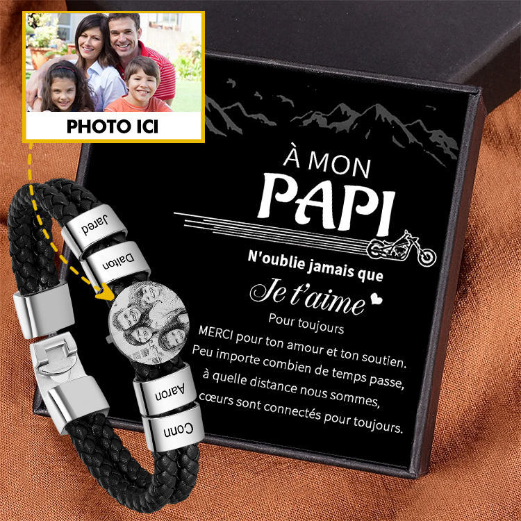 [Copy]Bracelet Photo Personnalisé avec 4 Prénoms Bracelet en Cuir｜Jessemade