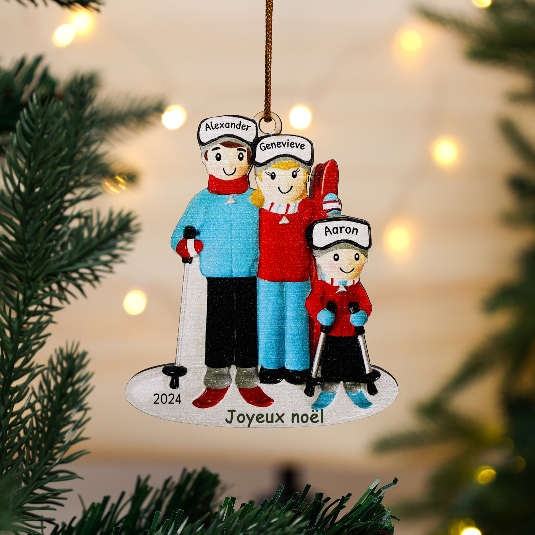 Jessemade FR Ornements de Noël Poupée 3 Prénoms Personnalisés avec Texte et Année