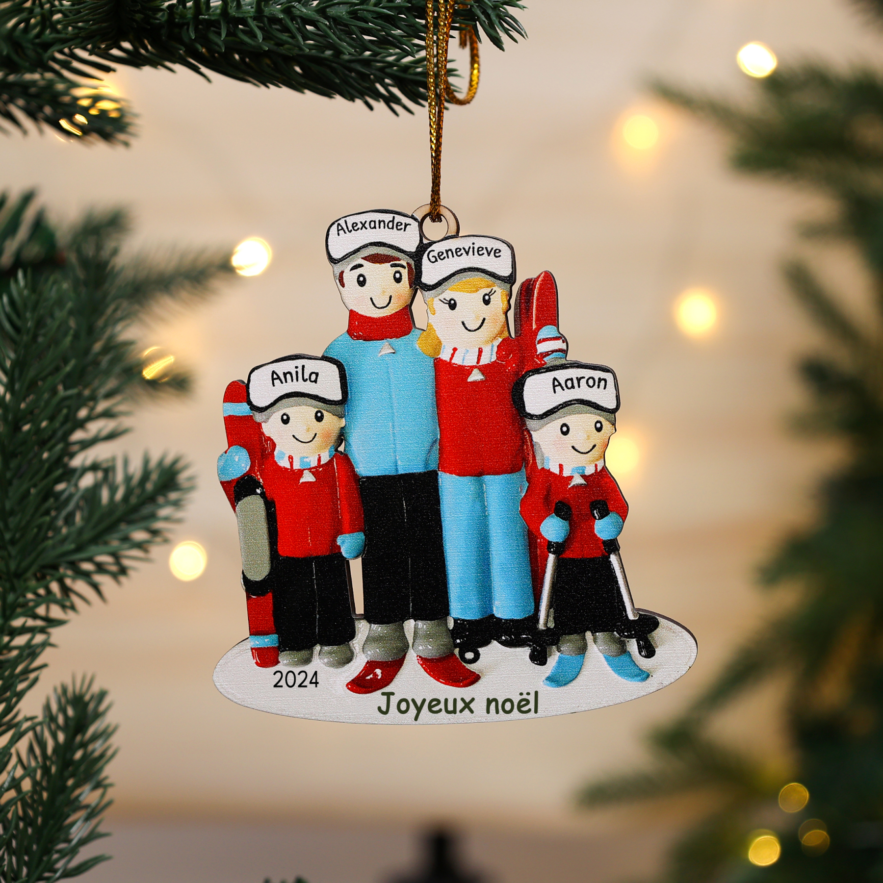 Jessemade FR Ornements de Noël Poupée 4 Prénoms Personnalisés avec Texte et Année