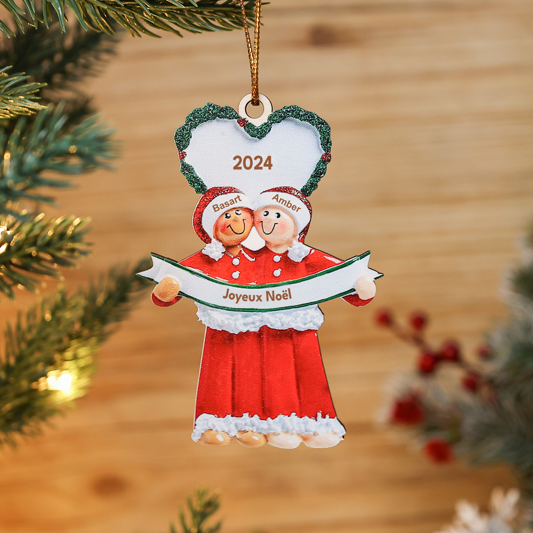 Jessemade FR Ornements de Noël Poupée Couple 2 Prénoms Personnalisés avec Texte et Année