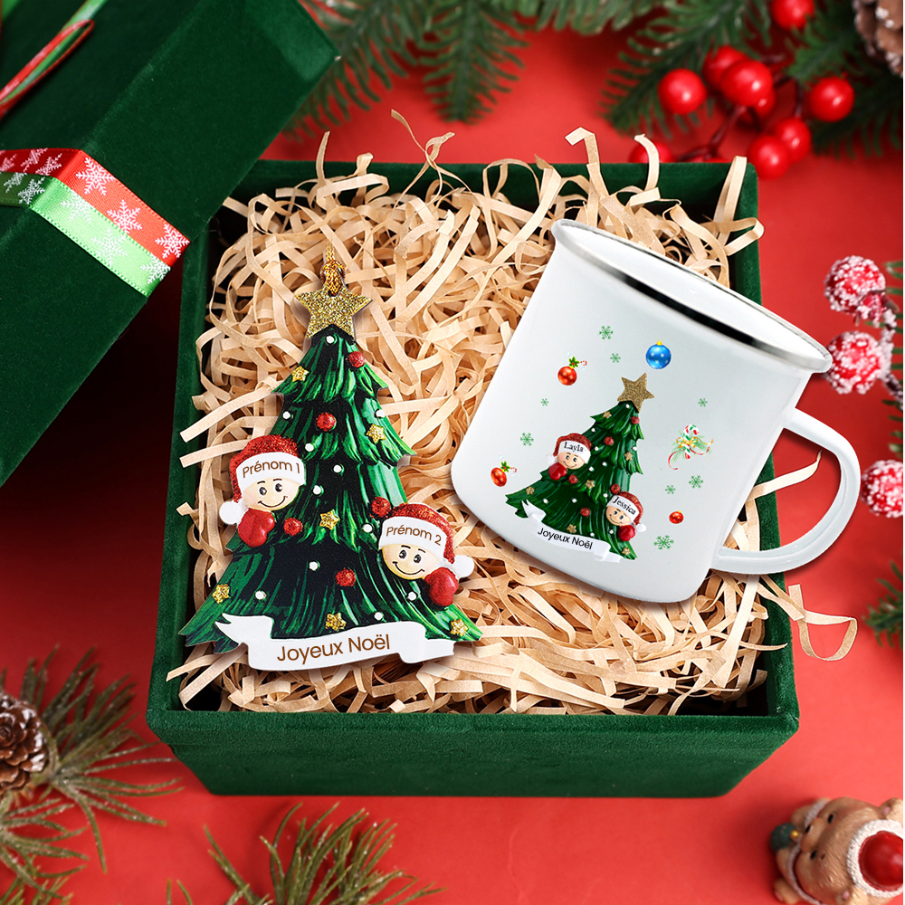 2PCS Portefeuille Tasse et Décoration 2 Prénoms Personnalisés avec texte Cadeau pour famille | Jessemade