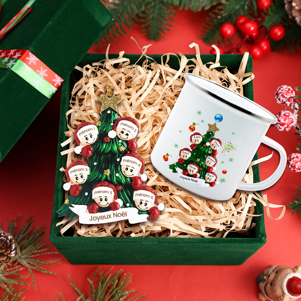2PCS Portefeuille Tasse et Décoration 6 Prénoms Personnalisés avec texte Cadeau pour famille | Jessemade
