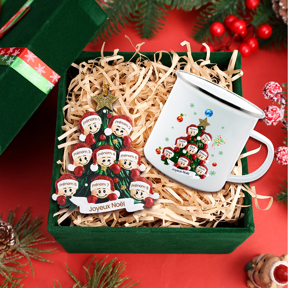 2PCS Portefeuille Tasse et Décoration 8 Prénoms Personnalisés avec texte Cadeau pour famille | Jessemade