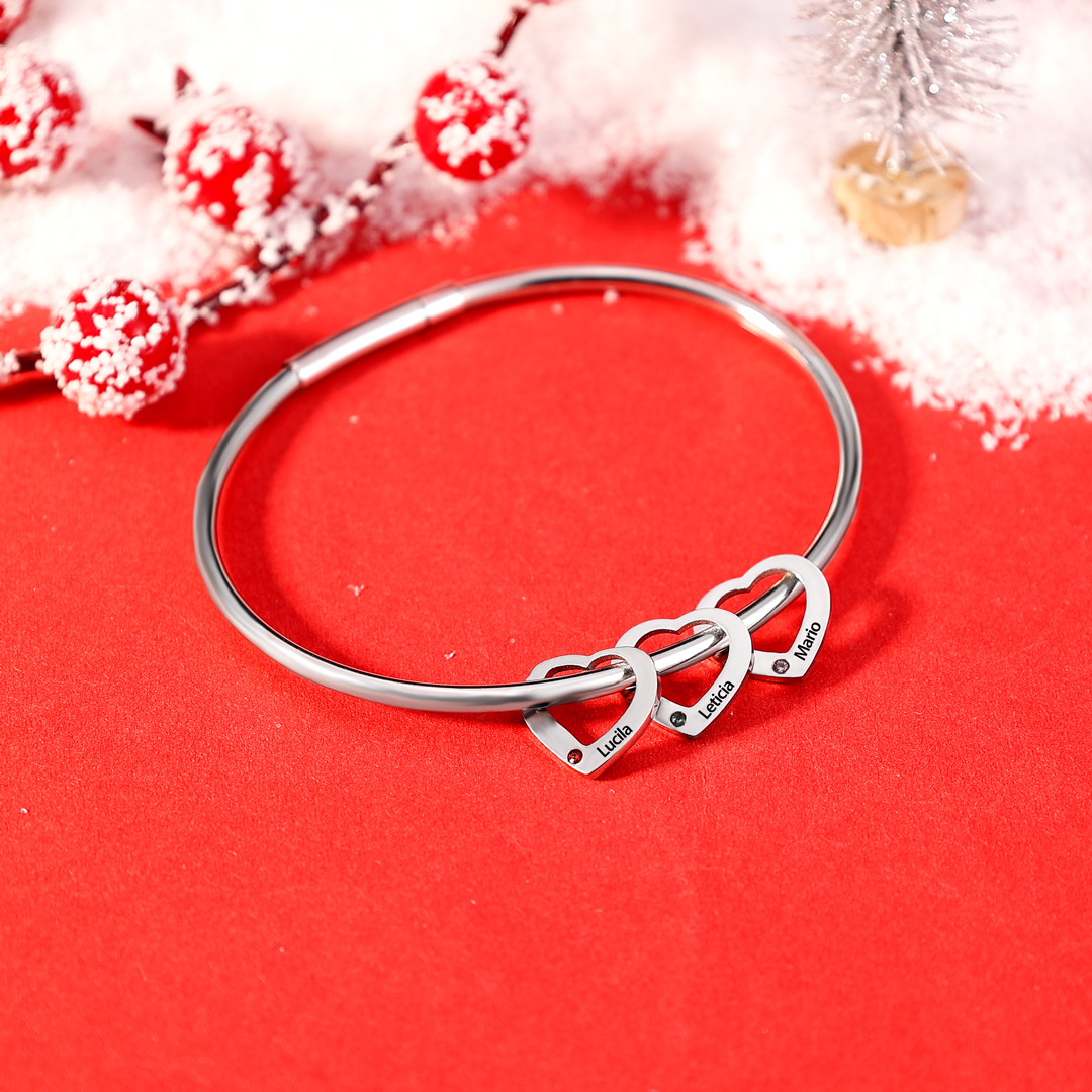 Bracelet Jonc 3 Prénoms Personnalisés avec 3 Pierres de Naissance | Jessemade