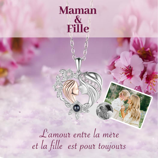 Collier de projection avec photo en noir et blanc personnalisée collier mère et fille