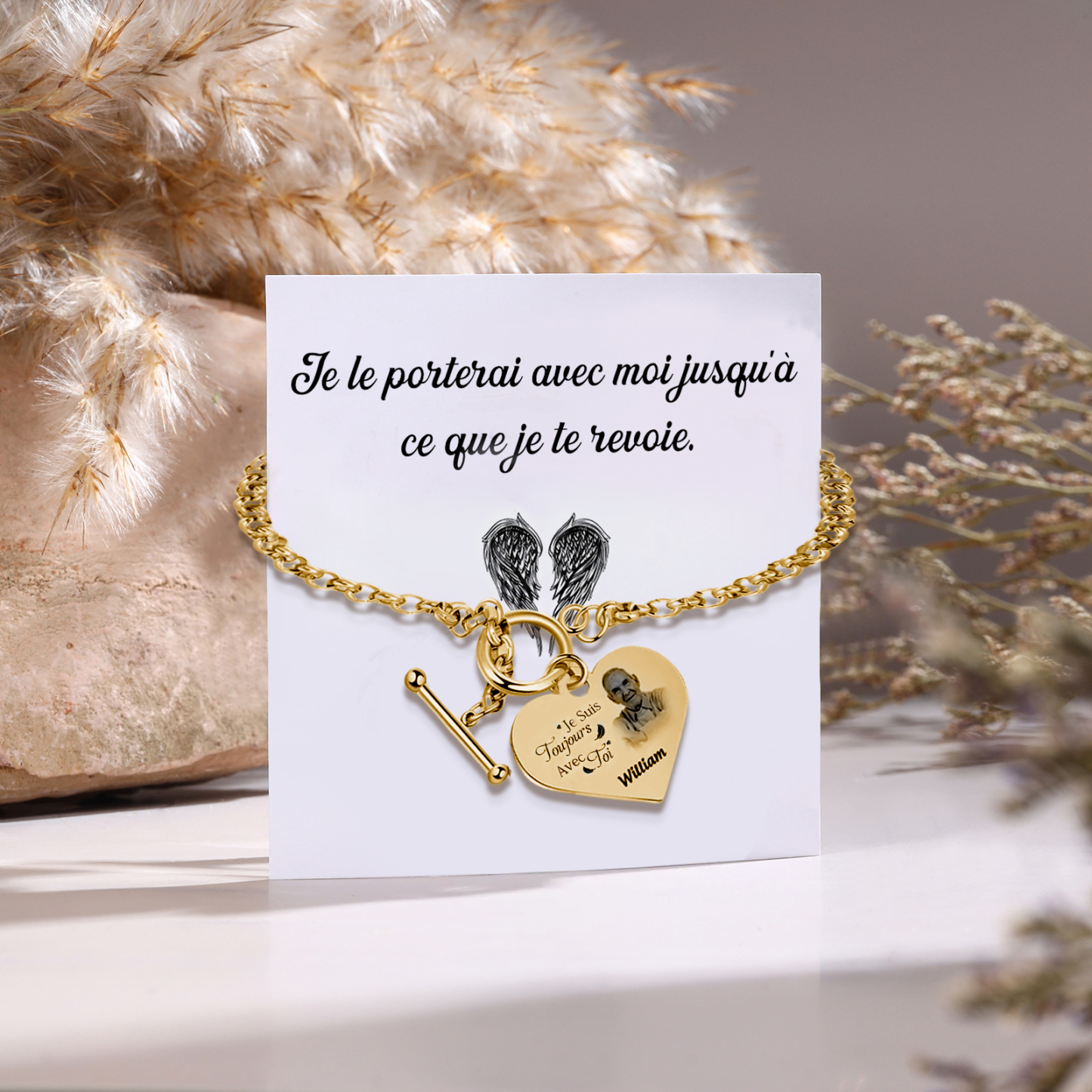 Bracelet avec Cœur Breloque personnalisé en acier inoxydable avec photo et prénom Cadeau commémoratif | Jessemade