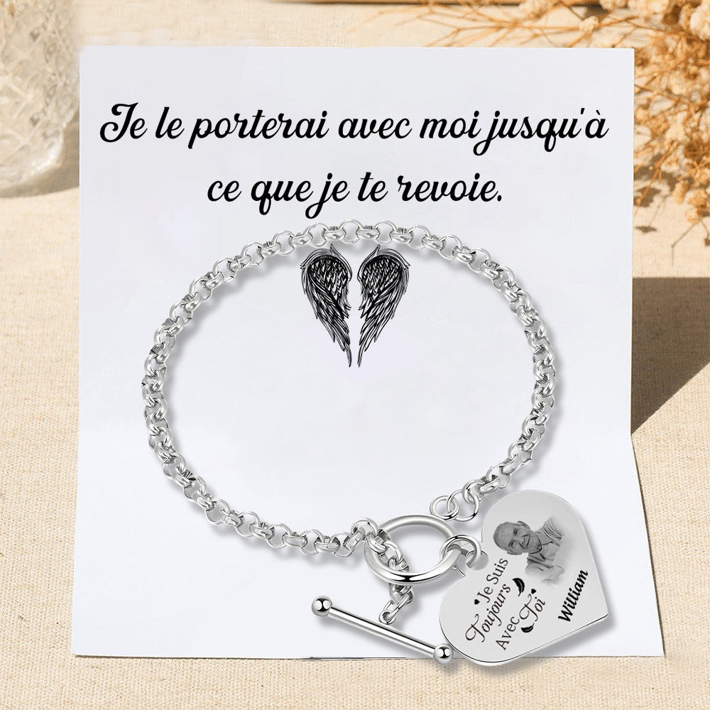 Bracelet avec Cœur Breloque personnalisé en acier inoxydable avec photo et prénom Cadeau commémoratif | Jessemade