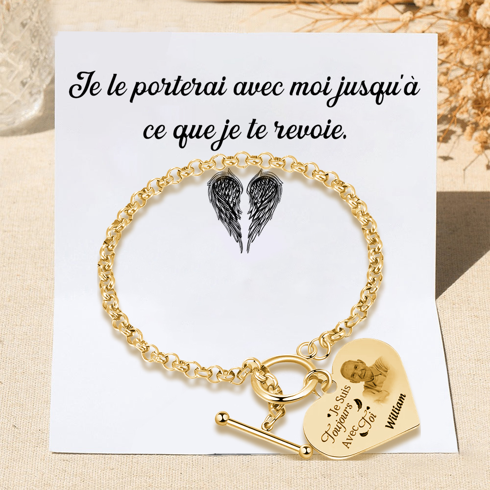 Bracelet avec Cœur Breloque personnalisé en acier inoxydable avec photo et prénom Cadeau commémoratif | Jessemade