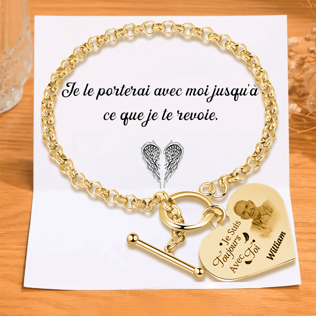 Bracelet avec Cœur Breloque personnalisé en acier inoxydable avec photo et prénom Cadeau commémoratif | Jessemade