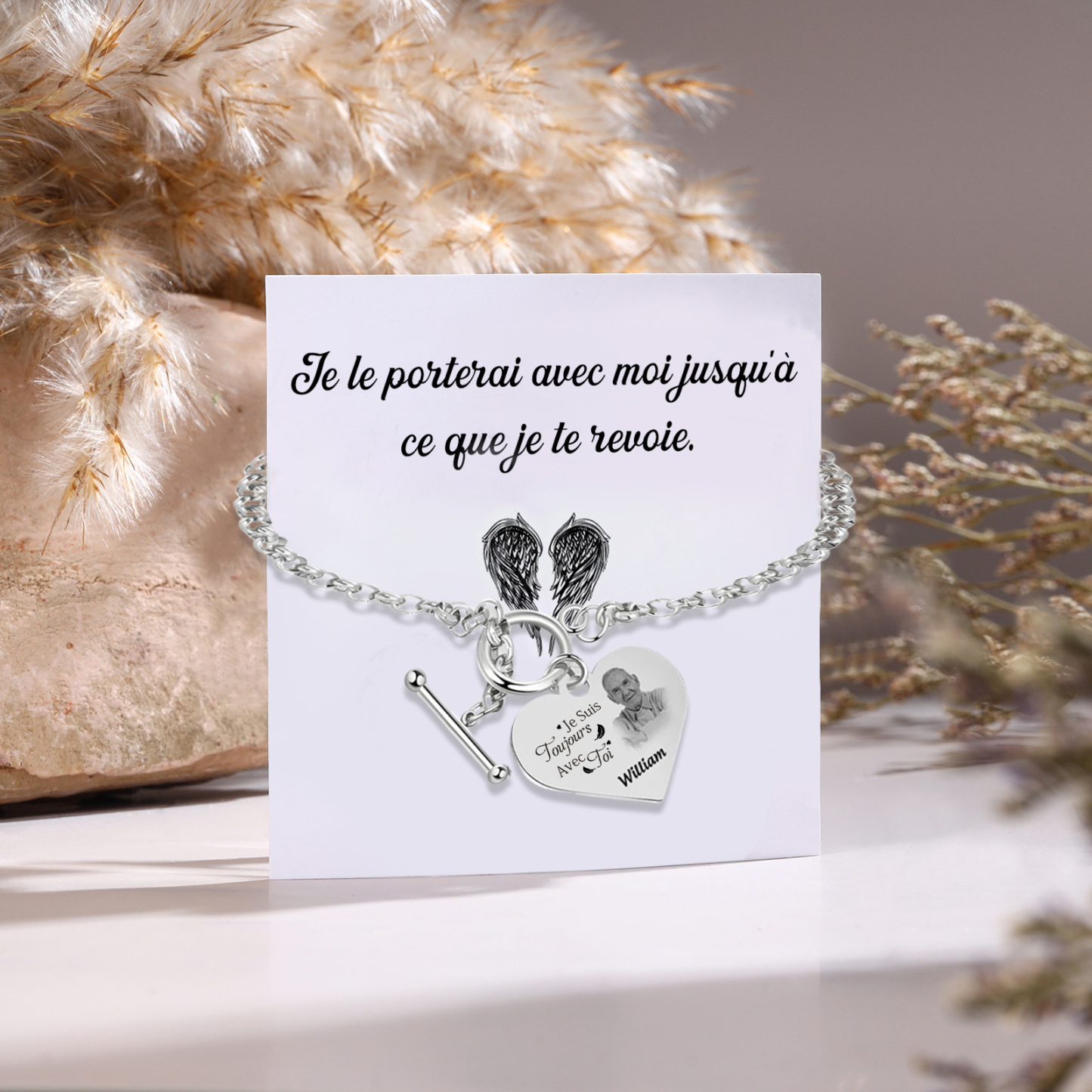 Bracelet avec Cœur Breloque personnalisé en acier inoxydable avec photo et prénom Cadeau commémoratif | Jessemade