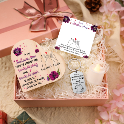 À Ma Meilleure Amie 3PCS Bougeoir en Bois avec bougie et porte-clés carte 2 Prénoms Personnalisés Cadeau pour amie | Jessemade