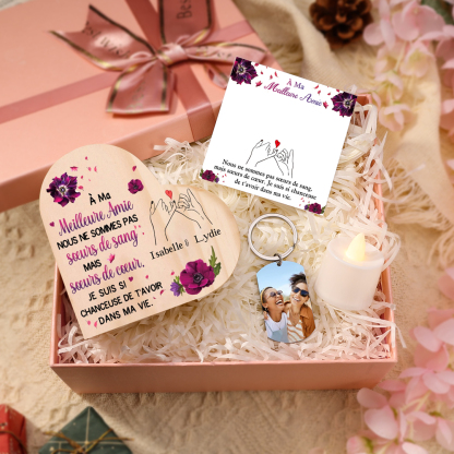 À Ma Meilleure Amie 3PCS Bougeoir en Bois avec bougie et porte-clés carte 2 Prénoms Personnalisés Cadeau pour amie | Jessemade