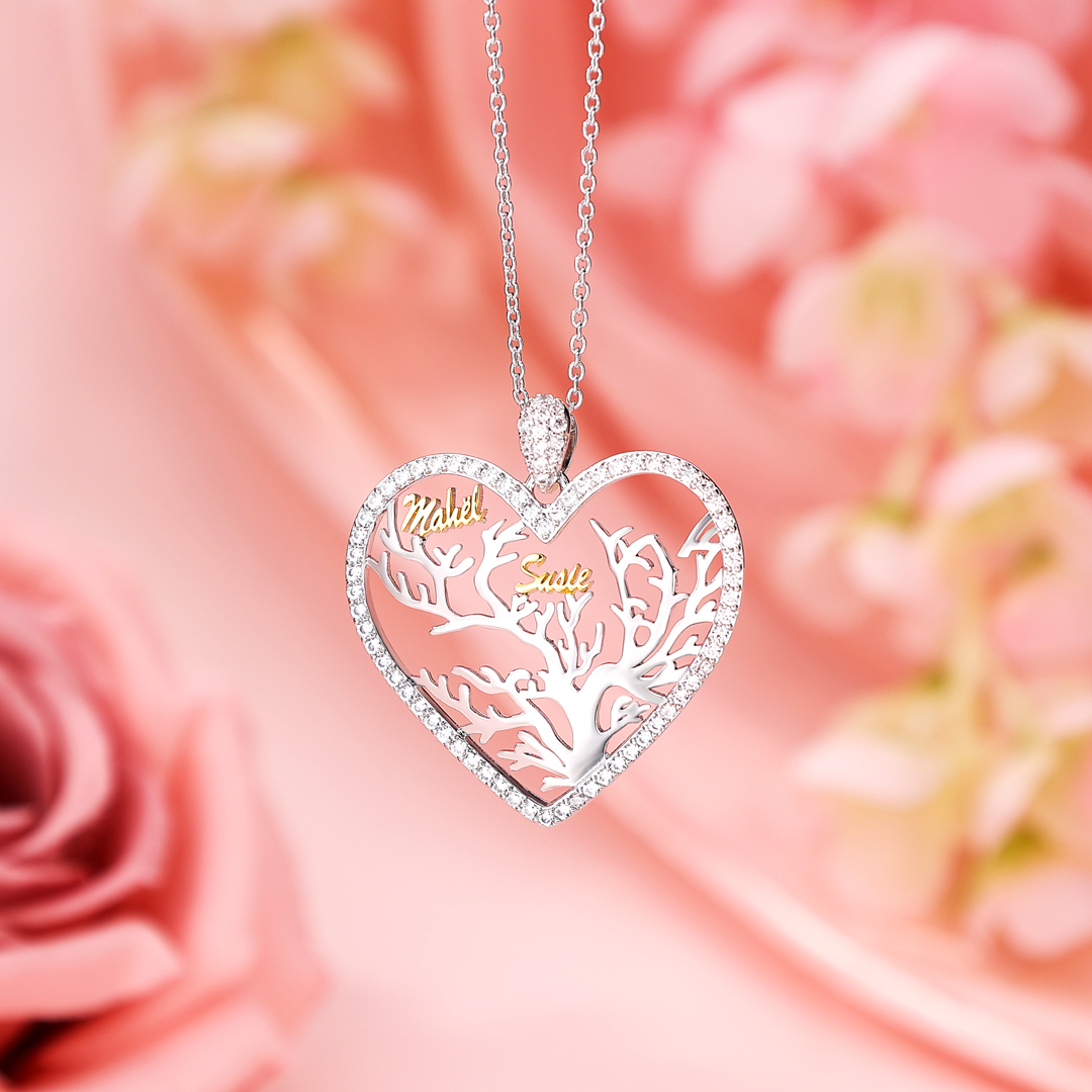 À ma Mamie - Collier Pendentif Arbre de vie Arbre généalogique 2 prénom
