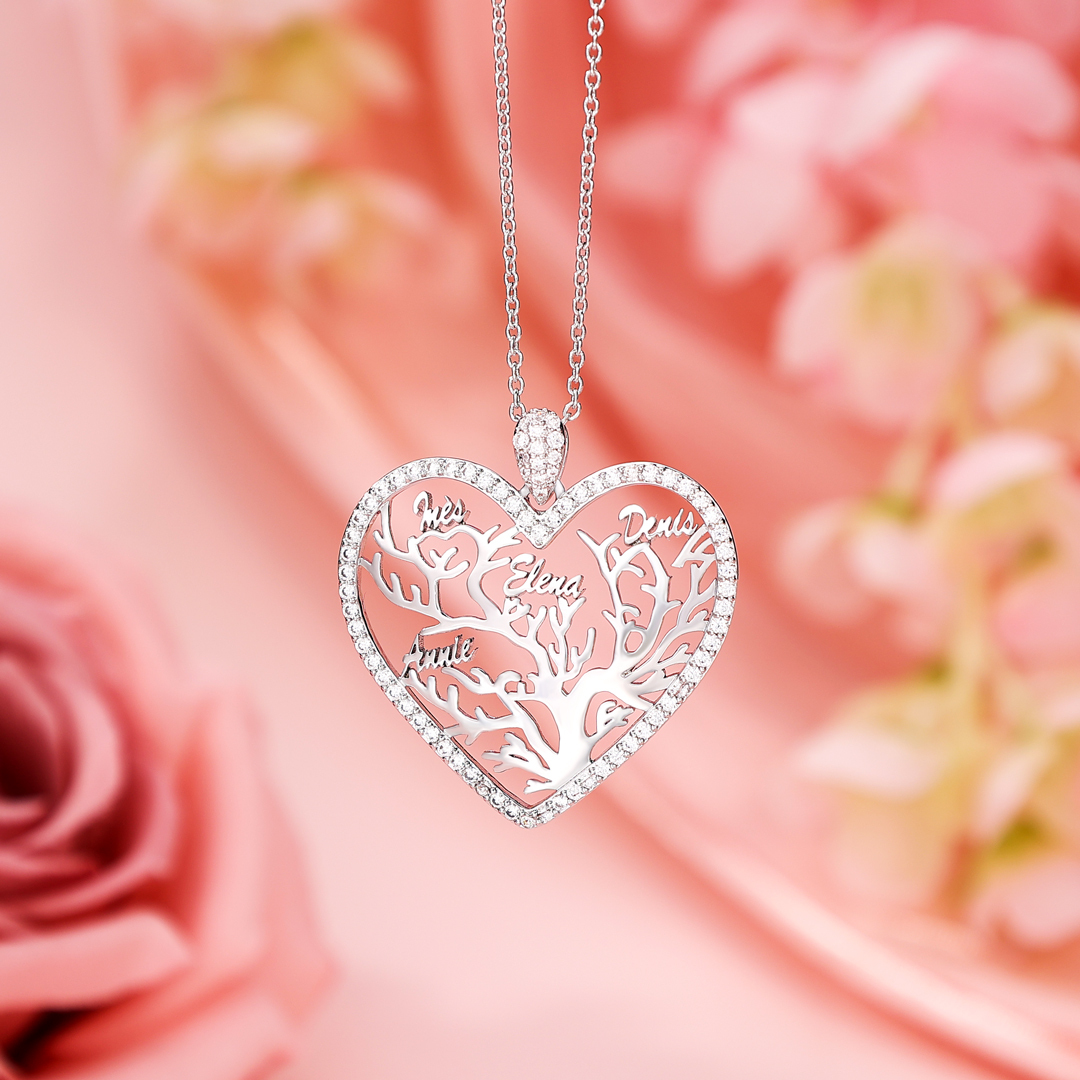 À ma Mamie - Collier Pendentif Arbre de vie Arbre généalogique 4 prénom