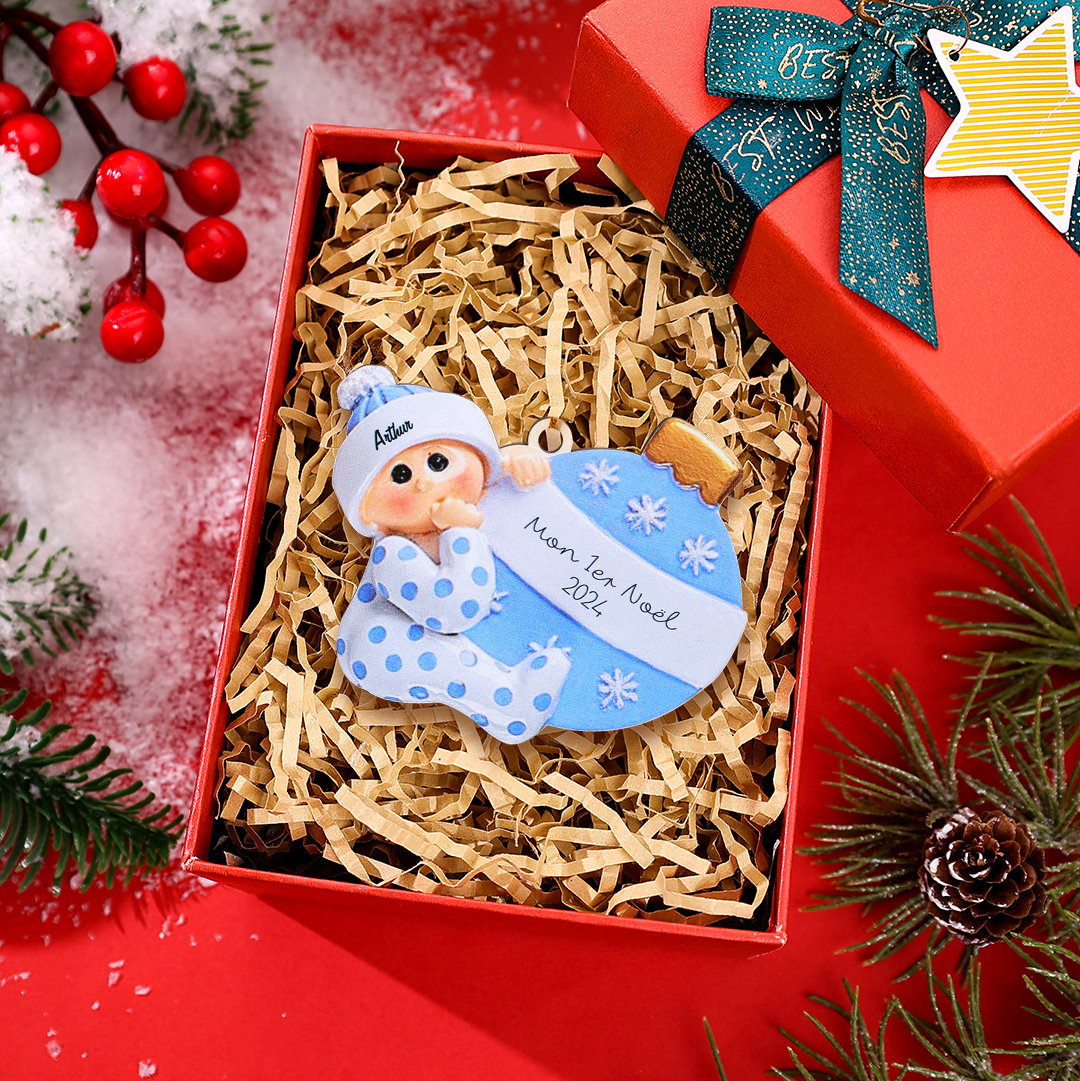 Décoration Sapin Noël en Bois 1 Prénom Personnalisé avec texte cadeau pour BéBé | Jessemade
