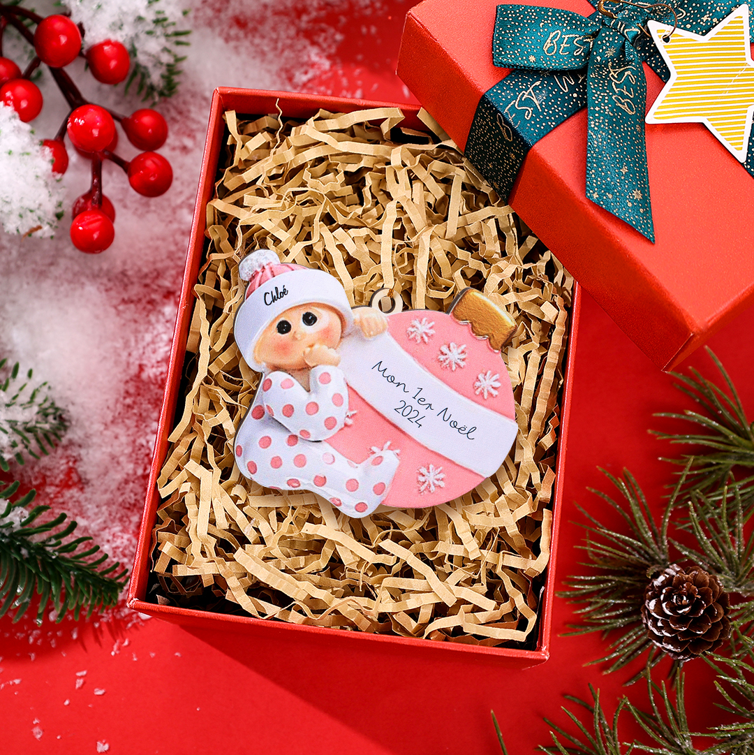 Décoration Sapin Noël en Bois 1 Prénom Personnalisé avec texte cadeau pour BéBé | Jessemade