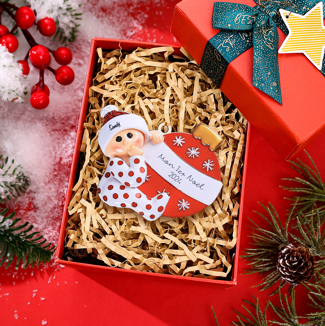 Décoration Sapin Noël en Bois 1 Prénom Personnalisé avec texte cadeau pour BéBé | Jessemade