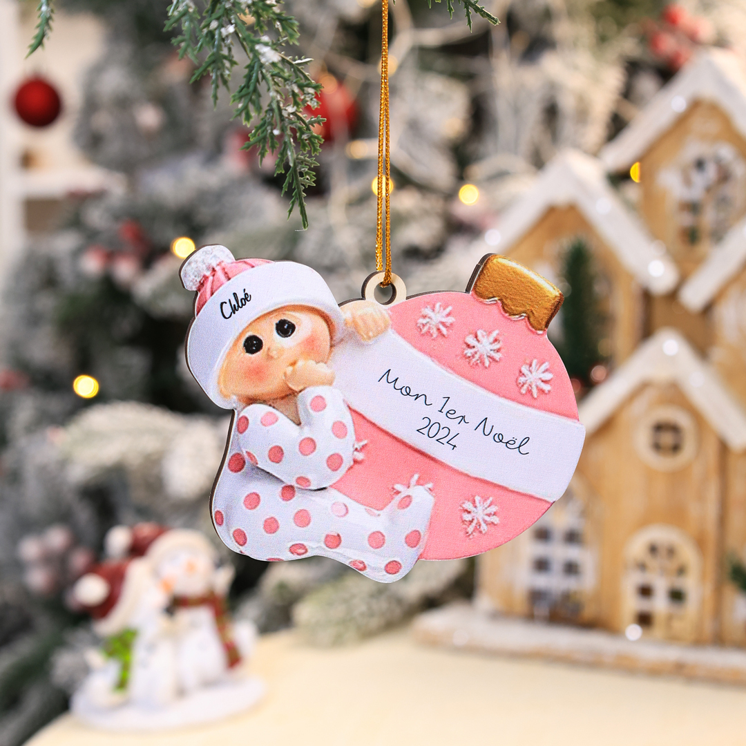 Ornements de Noël en Bois 1 Prénom Personnalisé avec texte cadeau pour BéBé